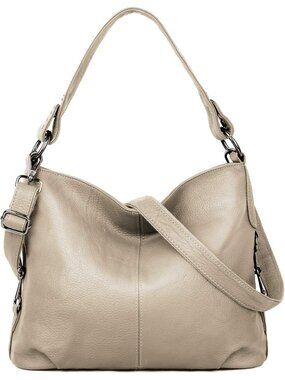 Women's Apricot Genuine Leather Bag Slouchy Purse Crossbody Bag Zipper Pocket